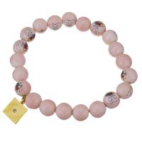 Rose Quartz Bracelet, with Stainless Steel, Square, gold color plated, charm bracelet & for woman & enamel & with rhinestone 10mm Approx 8 Inch 