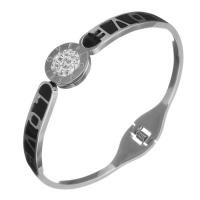 Stainless Steel Bangle, with Rhinestone Clay Pave, word love, for woman & enamel, original color, 13mm, 7mm, Inner Approx 