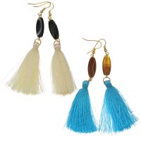 Stainless Steel Tassel Earring, with Cotton Thread & Lace Agate, plated, for woman 93mm 