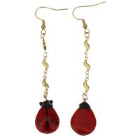 Stainless Steel Drop Earring, Ladybug, gold color plated, for woman & enamel, 86mm 