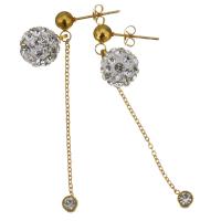 Stainless Steel Drop Earring, with Rhinestone Clay Pave, gold color plated, for woman, 46mm 