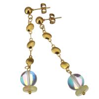 Stainless Steel Drop Earring, with Green Aventurine & Lampwork, gold color plated, for woman, 57mm 