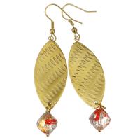 Stainless Steel Drop Earring, with Lampwork, gold color plated, for woman & faceted, 75mm 