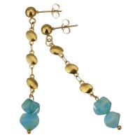 Stainless Steel Drop Earring, with Agate, gold color plated, for woman, 58mm 