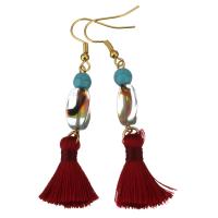 Stainless Steel Tassel Earring, with Cotton Thread & Synthetic Turquoise & Lampwork, gold color plated, for woman, 65mm 