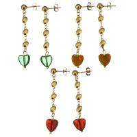 Stainless Steel Drop Earring, with Lampwork, gold color plated, for woman 53mm 