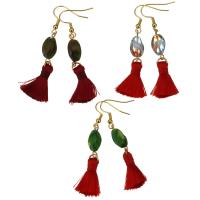 Stainless Steel Tassel Earring, with Cotton Thread & Lampwork, gold color plated, for woman 59mm 