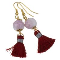 Stainless Steel Tassel Earring, with Cotton Thread & Lampwork, gold color plated, for woman, 54mm 