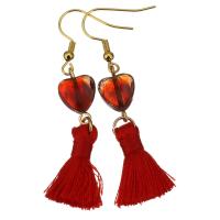 Stainless Steel Tassel Earring, with Cotton Thread & Lampwork, gold color plated, for woman, 58mm 