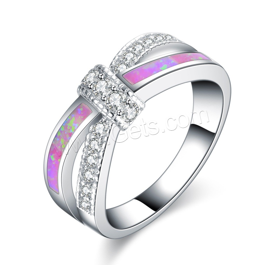Латунное кольцо с стразами, Латунь, с опал, плакированный настоящим серебром, разный размер для выбора & Женский & со стразами, продается PC