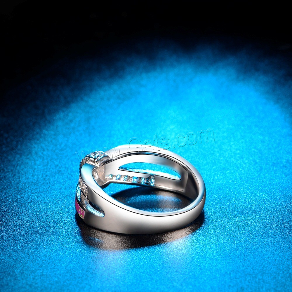 Латунное кольцо с стразами, Латунь, с опал, плакированный настоящим серебром, разный размер для выбора & Женский & со стразами, продается PC