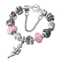 Zinc Alloy European Bracelets, with Lampwork, antique silver color plated & snake chain & for woman & with rhinestone 