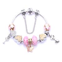 Zinc Alloy European Bracelets, with Lampwork, antique silver color plated & snake chain & for woman & enamel & with rhinestone 