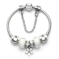 Zinc Alloy European Bracelets, with Lampwork, Flower, antique silver color plated & snake chain & for woman & enamel 