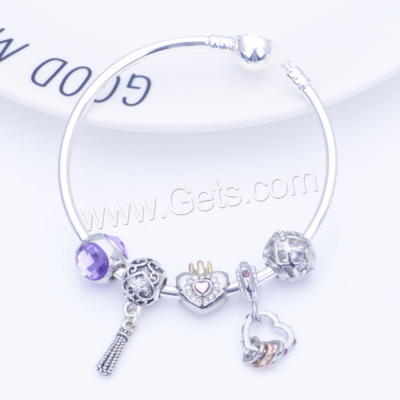 Zinc Alloy European Bracelets, with Lampwork, plated, different size for choice & for woman & with rhinestone, Sold By PC