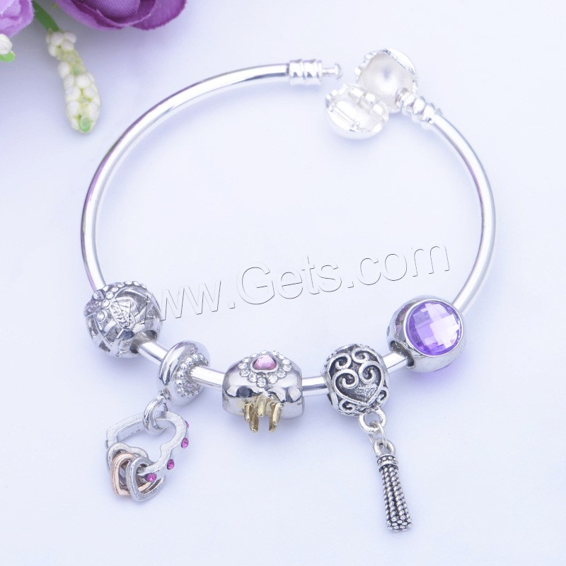 Zinc Alloy European Bracelets, with Lampwork, plated, different size for choice & for woman & with rhinestone, Sold By PC