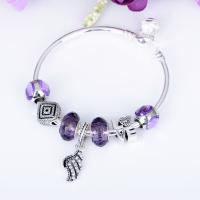 Zinc Alloy European Bracelets, with Lampwork, Feather, antique silver color plated & for woman & with rhinestone 
