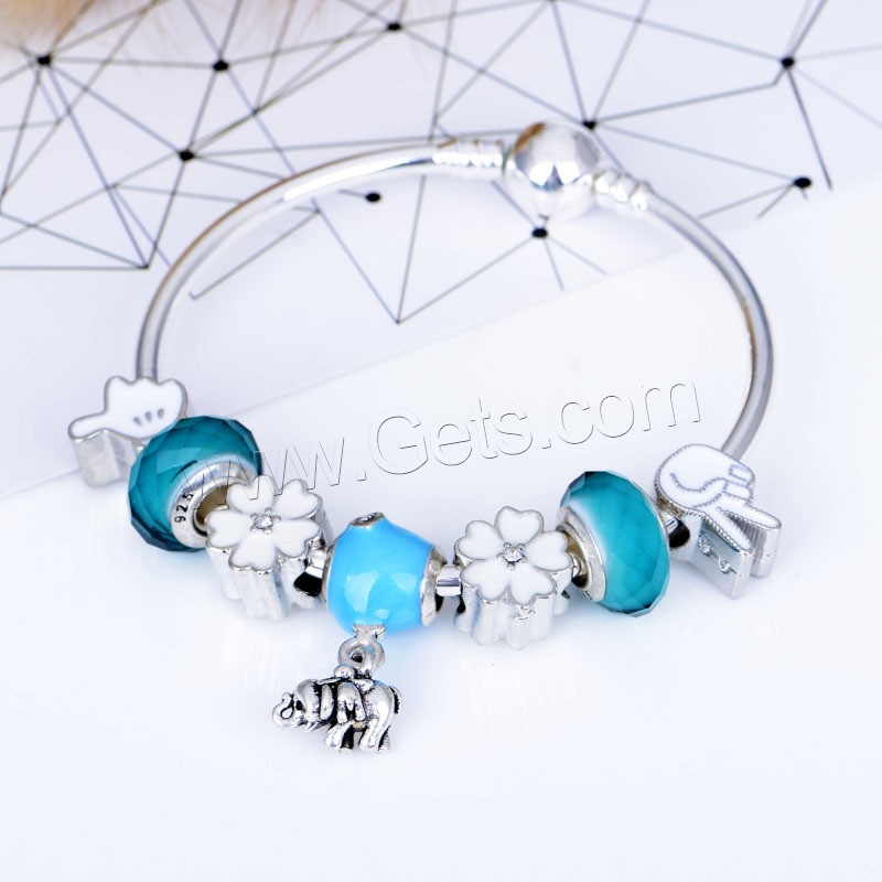 Zinc Alloy European Bracelets, with Lampwork, Elephant, antique silver color plated, different size for choice & for woman & enamel, Sold By PC