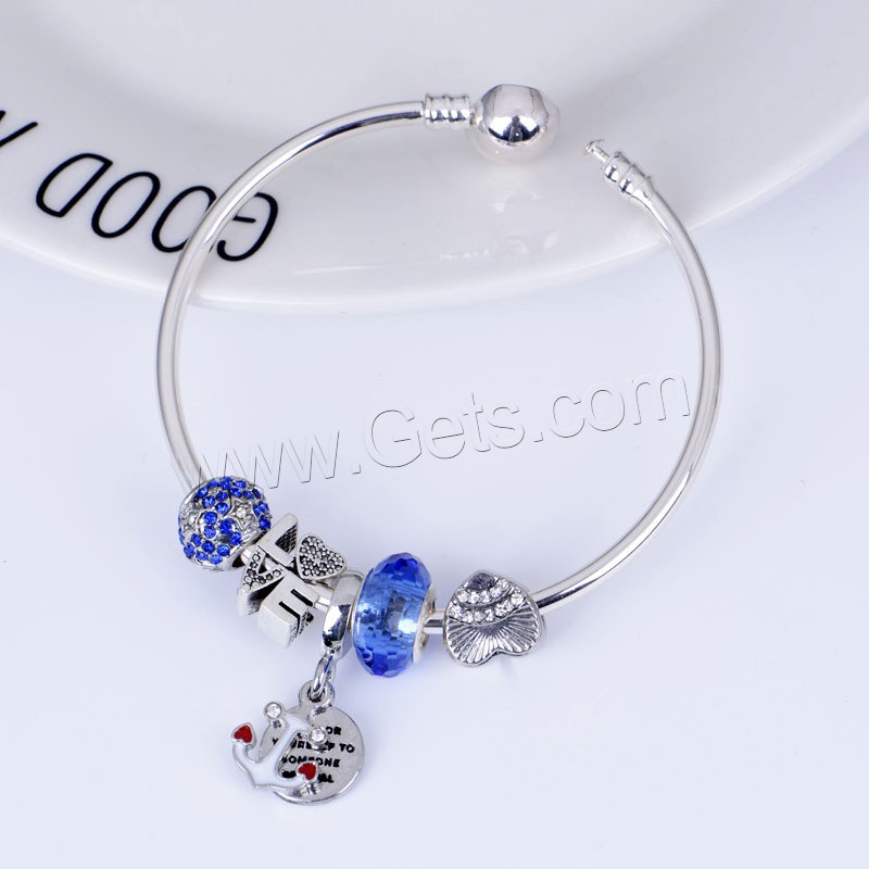 Zinc Alloy European Bracelets, with Lampwork, antique silver color plated, different size for choice & for woman & with rhinestone, Sold By PC