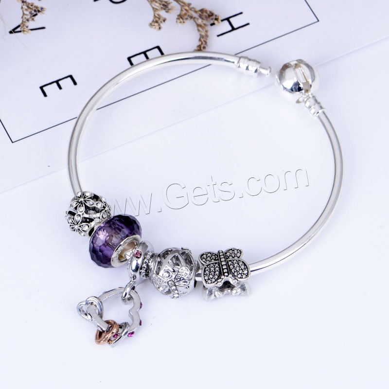 Zinc Alloy European Bracelets, with Lampwork, Heart, plated, different size for choice & for woman & with rhinestone, Sold By PC