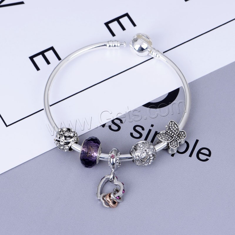 Zinc Alloy European Bracelets, with Lampwork, Heart, plated, different size for choice & for woman & with rhinestone, Sold By PC
