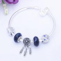 Zinc Alloy European Bracelets, with Lampwork, Dream Catcher, antique silver color plated & for woman & with rhinestone 