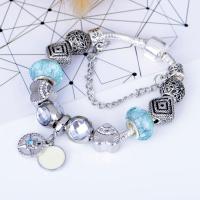 Zinc Alloy European Bracelets, with Lampwork, antique silver color plated & snake chain & for woman & with rhinestone 