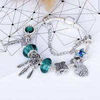Zinc Alloy European Bracelets, with Lampwork, Dream Catcher, antique silver color plated & snake chain & for woman & with rhinestone 