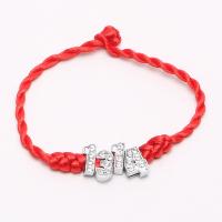 Zinc Alloy Bracelet, with Nylon Cord, silver color plated, Unisex & with rhinestone Approx 7.5 Inch 