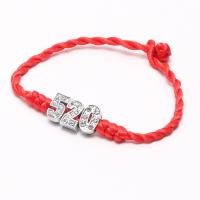 Zinc Alloy Bracelet, with Nylon Cord, Number, silver color plated, Unisex & with rhinestone Approx 7.5 Inch 