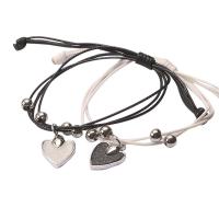 Вощеный шнур нейлона браслеты для двоих, с цинковый сплав, Сердце, плакирован серебром, Мужская & регулируемый длина:Приблизительно 10 дюймовый, 2пряди/Лот, продается Лот