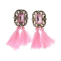 Zinc Alloy Tassel Earring, with Cotton Thread & Crystal, plated, for woman & with rhinestone 