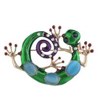 Zinc Alloy Brooch, with Cats Eye, Lizard, gold color plated, for woman & enamel & with rhinestone, green 