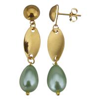 Stainless Steel Drop Earring, with Glass Beads, gold color plated, for woman, 42mm 
