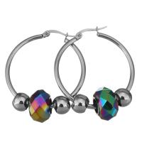 Stainless Steel Hoop Earring, with Crystal, for woman & faceted, original color  