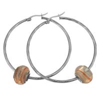 Stainless Steel Hoop Earring, with Lampwork, for woman, original color  