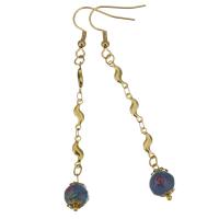 Stainless Steel Drop Earring, with Lampwork, gold color plated, for woman, blue, 77mm 