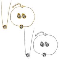 Rhinestone stainless steel Jewelry Set, bracelet & earring & necklace, with 2Inch, 1Inch extender chain, Flat Round, plated, oval chain & for woman & with rhinestone 1.5mm 1.5mm, 9mm Approx 16 Inch, Approx  6 Inch 