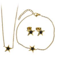 Fashion Stainless Steel Jewelry Sets, bracelet & earring & necklace, with Resin, with 2Inch, 1Inch extender chain, Star, gold color plated, oval chain & for woman 1.5mm 1.5mm Approx 16 Inch, Approx  6 Inch 