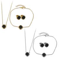 Fashion Stainless Steel Jewelry Sets, bracelet & earring & necklace, with Resin, with 2Inch, 1Inch extender chain, Square, plated, oval chain & for woman 1.5mm 1.5mm Approx 16 Inch, Approx  6 Inch 