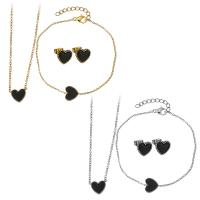 Enamel Stainless Steel Jewelry Sets, bracelet & earring & necklace, with 2Inch, 1Inch extender chain, Heart, plated, oval chain & for woman 1.5mm 1.5mm Approx 16 Inch, Approx  6 Inch 
