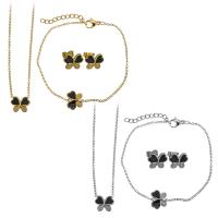 Fashion Stainless Steel Jewelry Sets, bracelet & earring & necklace, with Resin, with 2Inch, 1Inch extender chain, Butterfly, plated, oval chain & for woman 1.5mm 1.5mm Approx 16 Inch, Approx  6 Inch 
