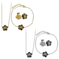 Fashion Stainless Steel Jewelry Sets, bracelet & earring & necklace, with Resin, with 2Inch, 1Inch extender chain, Flower, plated, oval chain & for woman 1.5mm 1.5mm Approx 16 Inch, Approx  6 Inch 