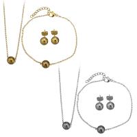 Fashion Stainless Steel Jewelry Sets, bracelet & earring & necklace, with 2Inch, 1Inch extender chain, plated, oval chain & for woman 1.5mm 1.5mm, 8mm Approx 16 Inch, Approx  6 Inch 