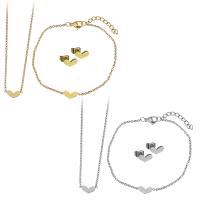 Parures de bijoux en acier inoxydable, Bracelet & boucle d'oreille & collier, avec 2Inch, 1Inch chaînes de rallonge, coeur, Placage, chaîne ovale & pour femme, plus de couleurs à choisir 1.5mm 1.5mm Environ 16 pouce, Environ  6 pouce, Vendu par fixé