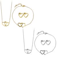 Fashion Stainless Steel Jewelry Sets, bracelet & earring & necklace, with 2Inch, 1Inch extender chain, Heart, plated, oval chain & for woman 1.5mm 1.5mm Approx 16 Inch, Approx  7 Inch 