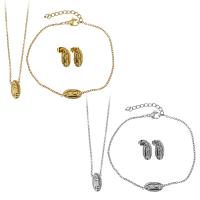 Fashion Stainless Steel Jewelry Sets, bracelet & earring & necklace, with 2Inch, 1Inch extender chain, plated, oval chain & for woman 1.5mm 1.5mm Approx 16 Inch, Approx  7 Inch 