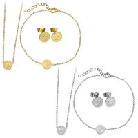Fashion Stainless Steel Jewelry Sets, bracelet & earring & necklace, with 2Inch, 1Inch extender chain, Smiling Face, plated, oval chain & for woman 1.5mm 1.5mm, 9mm Approx 16 Inch, Approx  6 Inch 