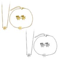 Fashion Stainless Steel Jewelry Sets, bracelet & earring & necklace, with 2Inch, 1Inch extender chain, Flower, plated, oval chain & for woman 1.5mm 1.5mm, 9mm Approx 16 Inch, Approx  7 Inch 