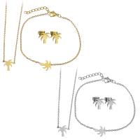 Fashion Stainless Steel Jewelry Sets, bracelet & earring & necklace, with 2Inch, 1Inch extender chain, Palm Tree, plated, oval chain & for woman 1.5mm Approx 16 Inch, Approx  7 Inch 